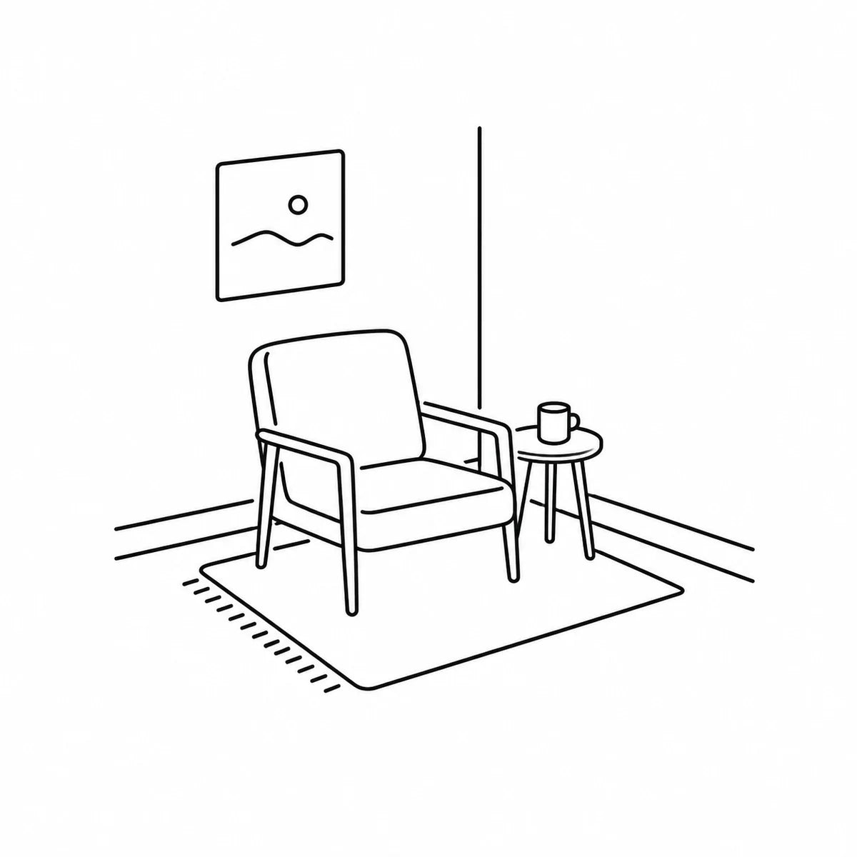 Compact rug placement under a reading chair