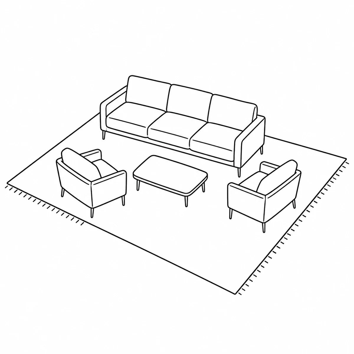 Large rug placement holding the full furniture arrangement