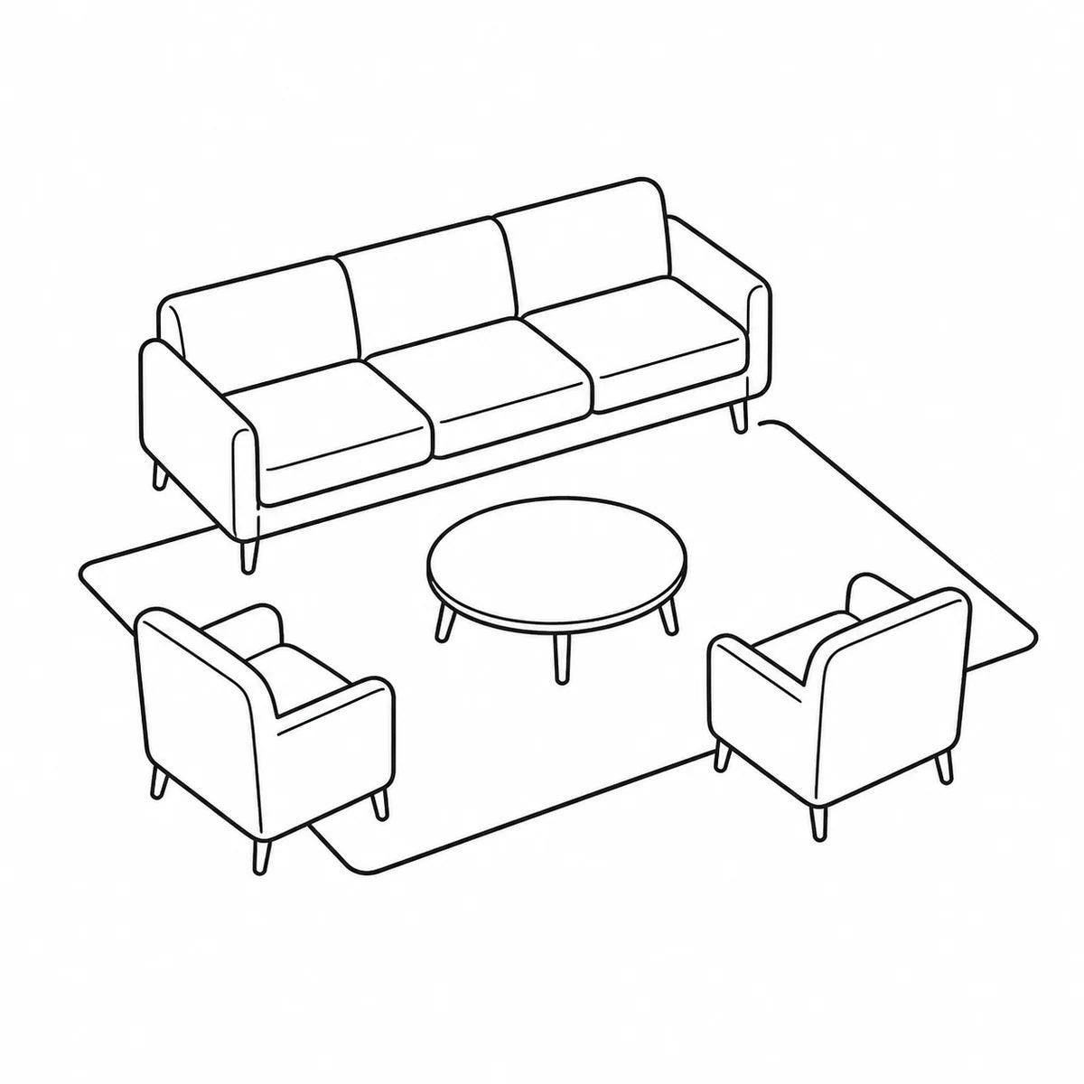 Medium rug placement with furniture front legs on the rug