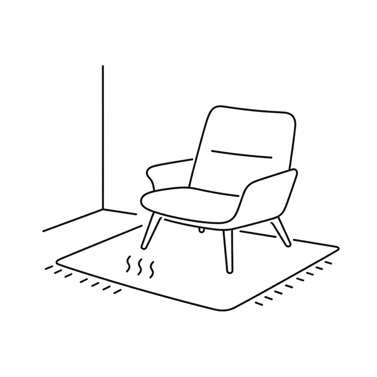 A reading chair grounded by a warm rug